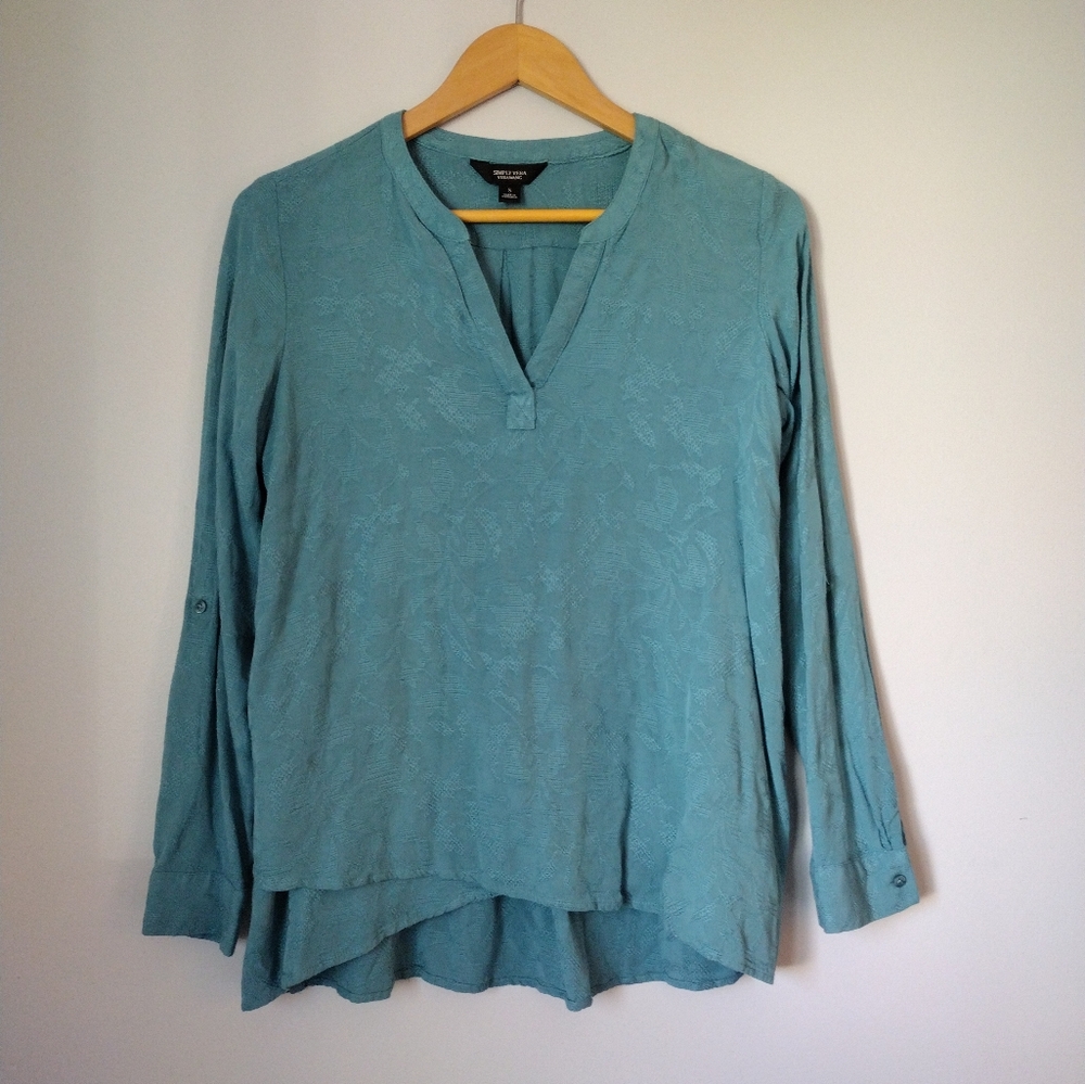 Vera Wang Simply Vera small long-sleeved turquoise‎ v-neck